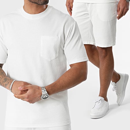 Classic Series - Conjunto de camiseta blanca con bolsillos y pantalón corto de jogging