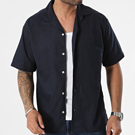 Jack And Jones - Camicia a maniche corte in lino Resort blu navy