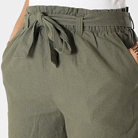Only - Pantalones cortos chinos de lino verde caqui para mujer Say