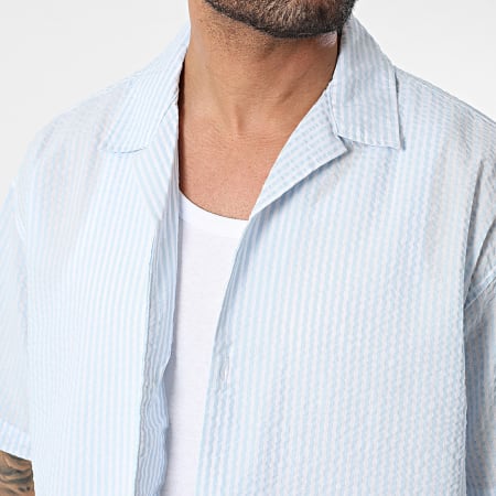 Produkt - John Seersucker Camisa de manga corta a rayas azul claro