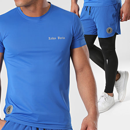 Zelys Paris - Dana Blue Black Tee Shirt e set di pantaloncini da jogging a zampa d'elefante
