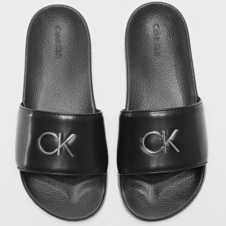 Calvin Klein - Claquettes Femme Pool Slide Relock 1509 Black Silver