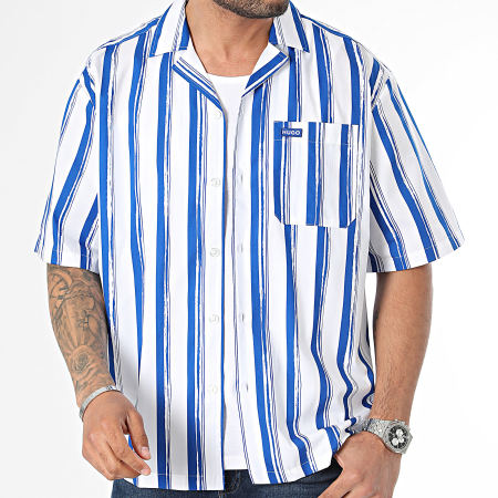 Hugo Blue - Eligino Camicia a maniche corte a righe 50513867 Bianco Blu Reale