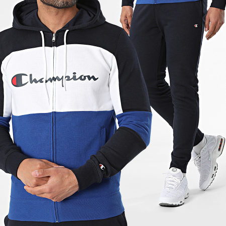 Champion - Felpa con cappuccio e zip e set di pantaloni da jogging 219943 Navy White Royal Blue