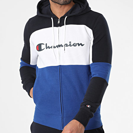 Champion - Ensemble Sweat Zippé Capuche Et Pantalon Jogging 219943 Bleu Marine Blanc Bleu Roi