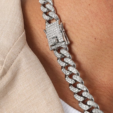 LBO - Collier Maille Cubain Strass 13mm Argenté