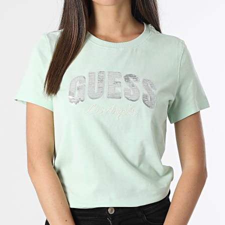 Guess - Tee Shirt Femme W4GI31 Vert Argenté