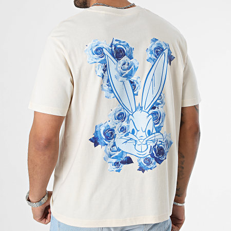 Looney Tunes - Tee Shirt Oversize Large Bugs Bunny Blue Flowers Beige