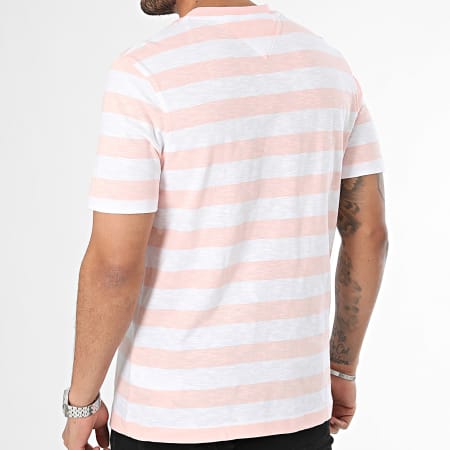 Tommy Hilfiger - Tee Shirt Strisce Cotone Fiammato 5205 Bianco Rosa