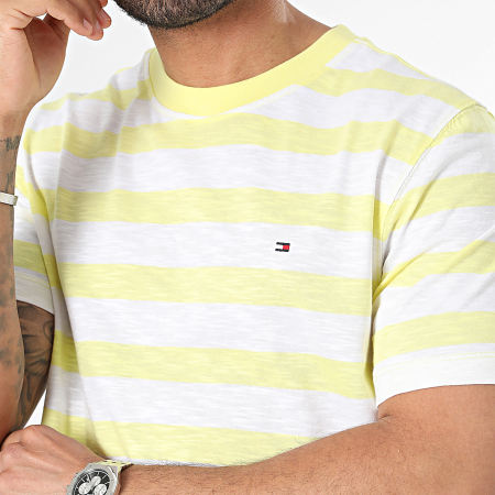 Tommy Hilfiger - Tee Shirt Stripes Cotone Fiammato 5205 Bianco Giallo