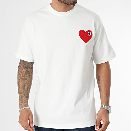 ADJ - Tee Shirt Oversize Large Heart Chic Blanco Rojo