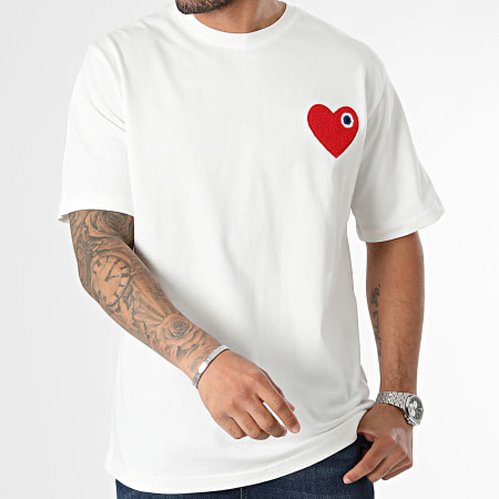 ADJ - Tee Shirt Oversize Large Heart Chic Blanco Rojo