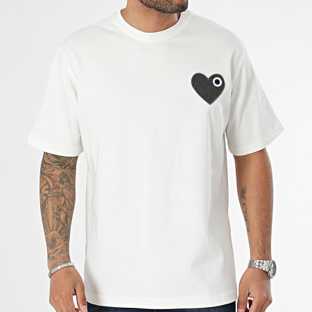 ADJ - Tee Shirt Oversize Large Coeur Chic Blanc Gris
