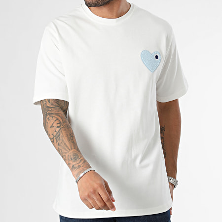 ADJ - Tee Shirt Oversize Large Coeur Chic Blanc Bleu Clair
