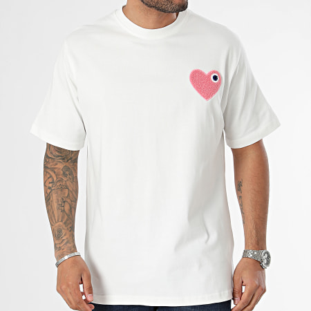 ADJ - Tee Shirt Oversize Large Coeur Chic Bianco Rosa