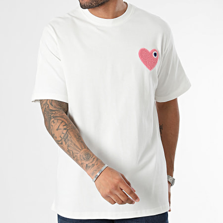ADJ - Tee Shirt Oversize Large Coeur Chic Bianco Rosa
