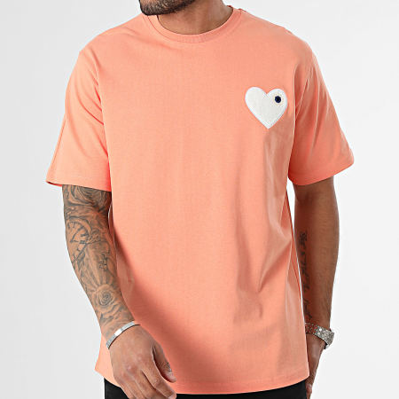 ADJ - Tee Shirt Oversize Large Coeur Chic Naranja Blanco