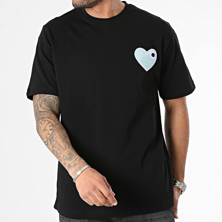 ADJ - Tee Shirt Oversize Large Coeur Chic Nero Azzurro