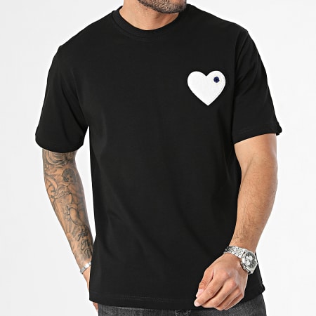 ADJ - Tee Shirt Oversize Large Coeur Chic Negro Blanco