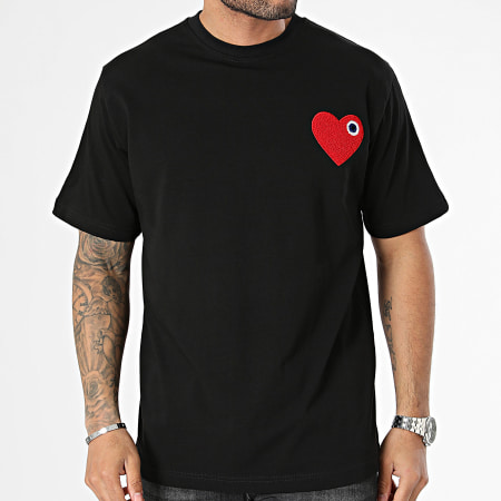 ADJ - Tee Shirt Oversize Large Coeur Chic Noir Rouge