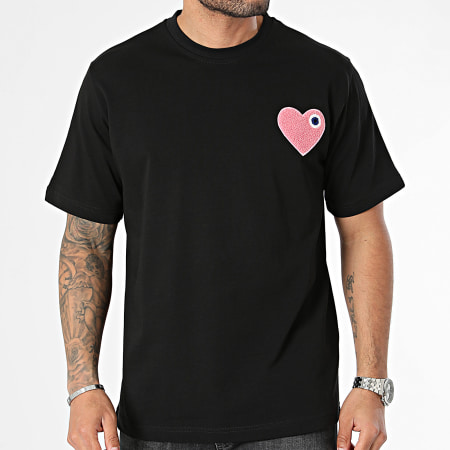 ADJ - Tee Shirt Oversize Large Coeur Chic Nero Rosa