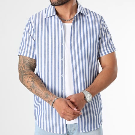 LBO - Chemise Manches Courtes A Rayures Larges 1090 Bleu Clair Blanc