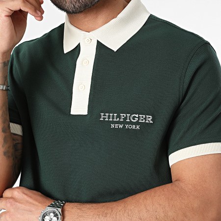 Tommy Hilfiger - Polo manica corta regular fit Monotype Ringer 4770 verde scuro beige