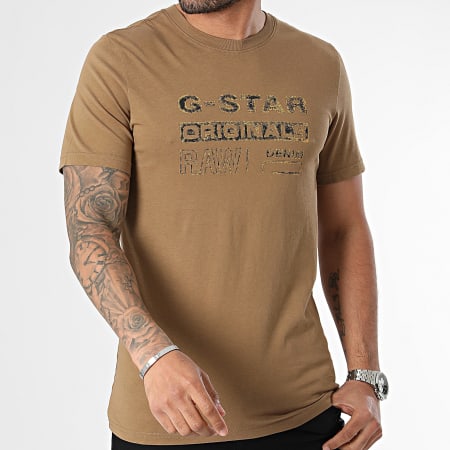 G-Star - Distressed Originals Slim Tee Shirt D24420-336 Camel