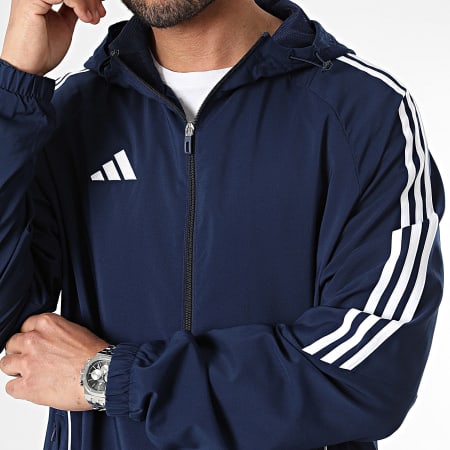 Adidas Sportswear - Tiro24 IM8812 Giacca con zip con cappuccio blu navy e bianco con strisce