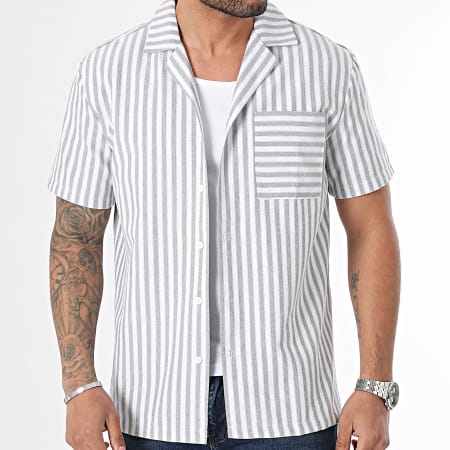 Frilivin - Camisa de manga corta de rayas blancas y grises