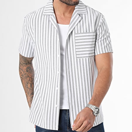Frilivin - Camisa de manga corta de rayas blancas y grises