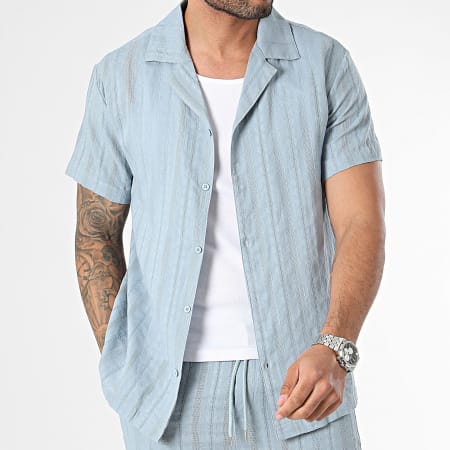 Frilivin - Set camicia a maniche corte e pantaloncini da jogging blu e grigio