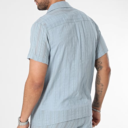 Frilivin - Set camicia a maniche corte e pantaloncini da jogging blu e grigio