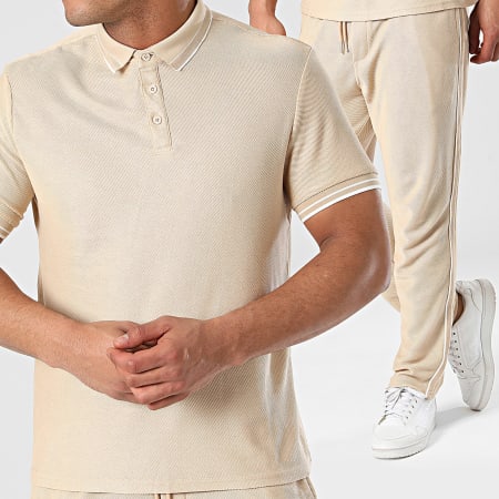 Frilivin - Set di pantaloncini da polo e pantaloni da jogging beige