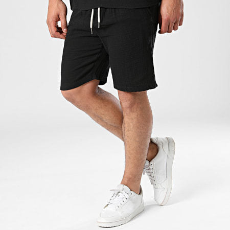 Frilivin - Set di pantaloncini da polo e pantaloncini da jogging a maniche corte nero
