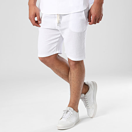 Frilivin - Set di pantaloncini da polo e pantaloncini da jogging a maniche corte Bianco