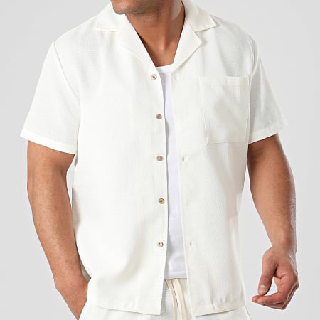 Frilivin - Conjunto de camisa de manga corta y pantalón corto de jogging Beige claro