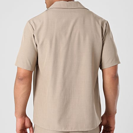Frilivin - Conjunto de camisa de manga corta y pantalón chino beige
