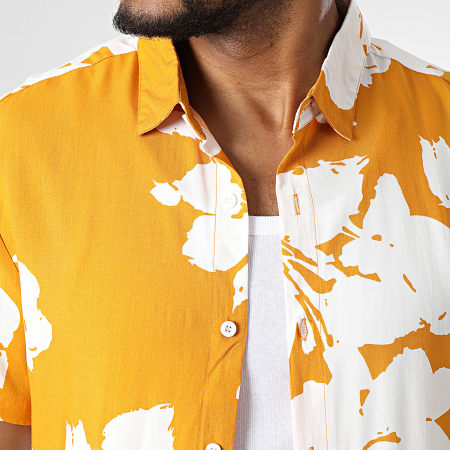 Frilivin - Camisa de manga corta naranja blanca