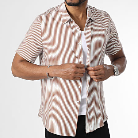 Frilivin - Camisa de manga corta a rayas marrones y blancas