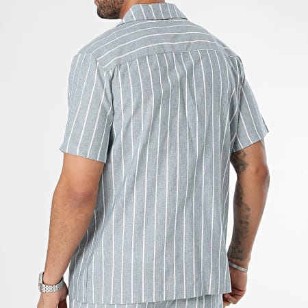 Frilivin - Conjunto de camisa de manga corta y pantalón corto de rayas azules y blancas