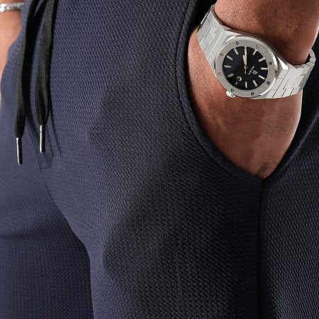 LBO - Short Avec Revers Texturé Waffle 1134 Bleu Marine