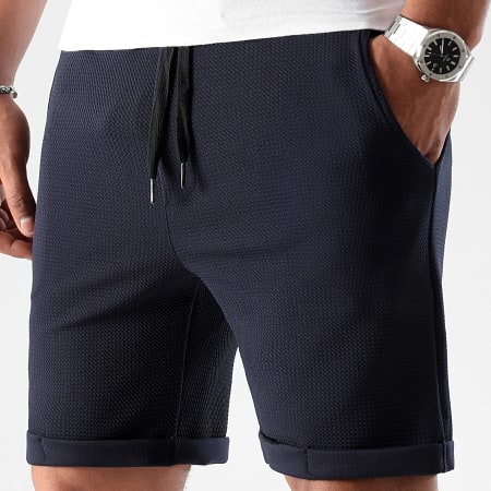 LBO - Short Avec Revers Texturé Waffle 1134 Bleu Marine