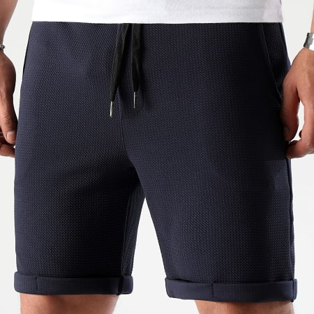 LBO - Short Avec Revers Texturé Waffle 1134 Bleu Marine