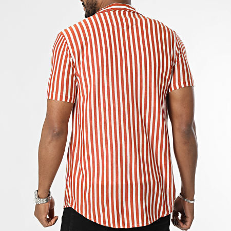 Classic Series - Camicia a maniche corte a righe rosso mattone beige