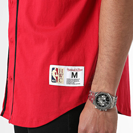 Mitchell and Ness - Camicia a maniche corte in cotone con bottoni sul davanti - Rosso