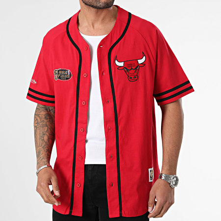 Mitchell and Ness - Chicago Bulls Moda Algodón Botón Delantero Camisa De Manga Corta Rojo