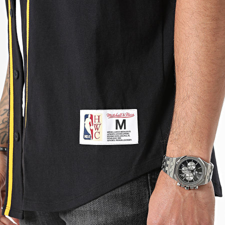 Mitchell and Ness - Camisa Manga Corta Moda Algodón Botón Delantero Los Angeles Lakers Negro