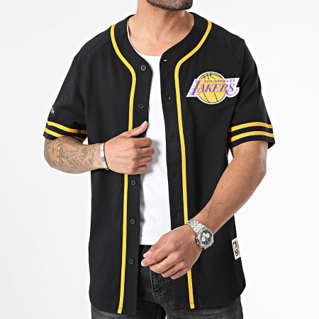 Mitchell and Ness - Chemise Manches Courtes Fashion Cotton Button Front Los Angeles Lakers Noir