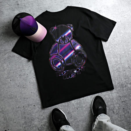Teddy Yacht Club - Tee Shirt Oversize Large Retro Futur Noir